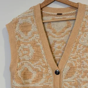 Free People Beige and Cream Knit Vest Geometric Pattern Sweater thumbnail 4