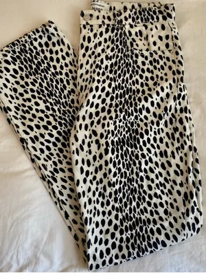Reformation Cynthia Cheetah High Rise Straight Long Jeans | Size 30 thumbnail 1