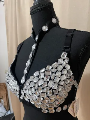 Embellished black crystal bra top Size XL thumbnail 2