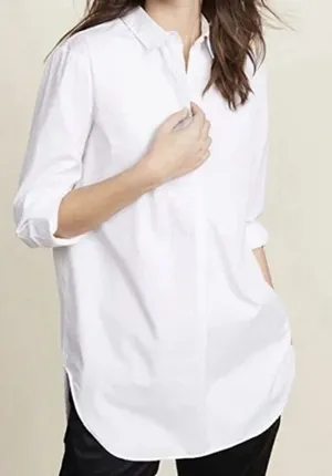 AYR Top Womens Small Half Placket‎ Button Front Long Sleeve White Poplin Tunic thumbnail 1