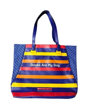 Vintage Scholastic Books Are My Bag Faux Leather Rainbow Striped Tote Purse thumbnail 1