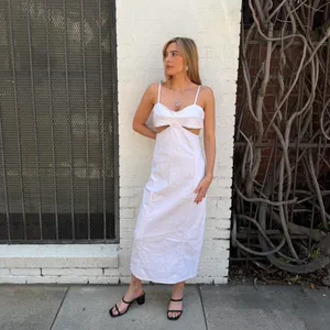 NWT Zara white denim midi dress with cut out detail Size L thumbnail 4