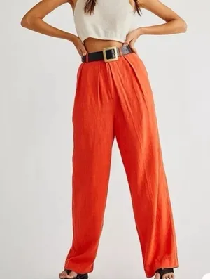 Free People | Free In You Pull On Pleated Trousers, Orange, XS thumbnail 1