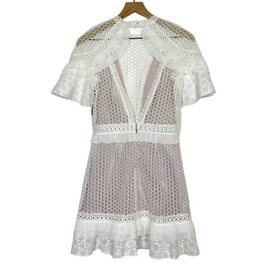 NEW Saylor Luka Mini Dress Women's Size Small White Floral Lace High Neck Lilac thumbnail 4