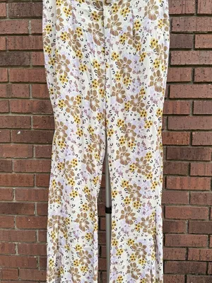 Free People Can't Take My Eyes Off Of You Flared Pants Floral Beige Size Large thumbnail 1