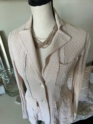 IISLI cream open knit Vtg feminine cotton cardigan sweater M thumbnail 2