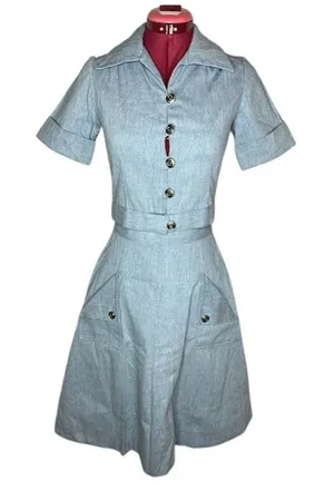 Skirt set swing skirt button up top Gray thumbnail 1