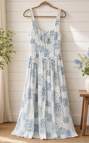 Floral Sleeveless Corset Front Tie Midi Dress Large thumbnail 1