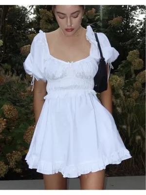 For Love & Lemons Jackson Clean Girl Babydoll Puff Sleeve Eyelet Mini Dress S thumbnail 6