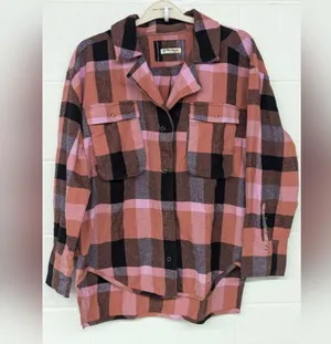 New Izzy Cargo Shirt checkered pink black Free People szS flannel plaid … thumbnail 3