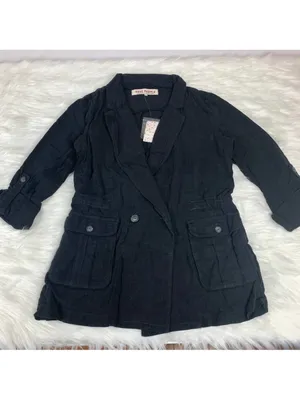 NEW Free People Linen Blend Charly Blazer SIZE MEDIUM MIDNIGHT NWT thumbnail 8