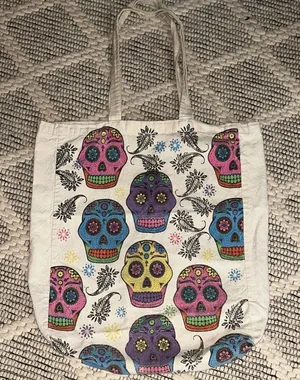Y2K Day of the dead Dia De Muertos Skull Candy Halloween Trick or Treat Tote Bag thumbnail 1