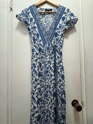 Lulu’s French Doors Ivory and Blue Floral Print Wrap Maxi Dress Small thumbnail 10