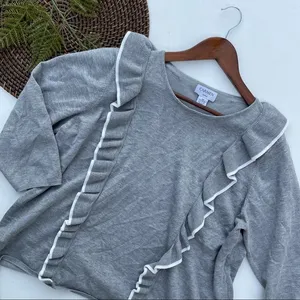 Carmen Marc Valvo Sweater Gray Grey White Ruffle Plus Size 2X thumbnail 1