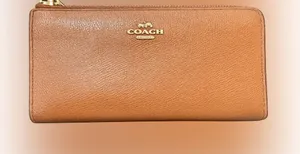 Coach 52333‎ Accordion Zip Wallet Brown Crossgrain Leather Zip Around Wallet thumbnail 1