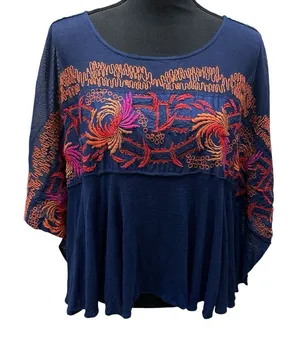 Free People Size Medium Beautiful‎ Bold Embroidered Love Letter Top Tee thumbnail 1
