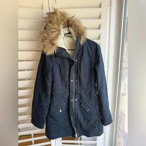 y2k Hollister Navy Faux-Fur Hooded Puffer Parka thumbnail 2
