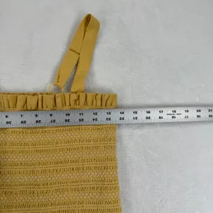 American Eagle Yellow Smocked‎ Cotton Linen Ruffle Mini Dress Small 6477652458 thumbnail 3