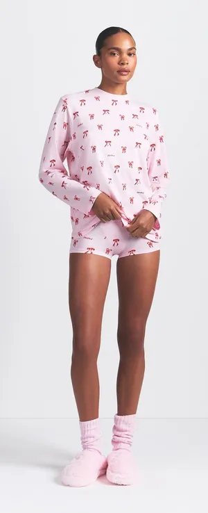 NWT Skims Boyfriend Long Sleeve T-Shirt and Short Boxer Set thumbnail 1