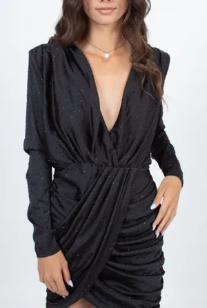 🌟 House Of Cb 🌟 Tatja Embellished Draped Mini Dress Black Sz Xs thumbnail 1