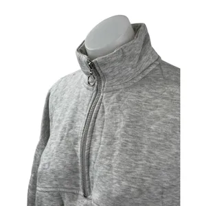 Lazy Sunday Women's Gray Fleece Half Zip Long Sleeve Crop Sweatshirt Top Size M thumbnail 3