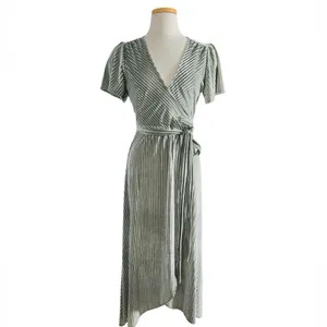 Andi Ribbed Velvet Wrap Dress by Baltic Born in the color Dusty Sage Size M NWOT thumbnail 2