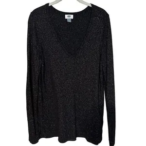 Old Navy Women's Gold‎ Metallic Long Sleeve Sweater Size Large V-Neck thumbnail 3