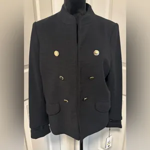 NWT DKNY Black Military Blazer Jacket Double-Breasted Gold Button Stand Collar thumbnail 2