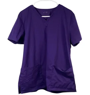 Cherokee Luxe Scrub Top Womens Size Medium Purple Grape V-Neck Medical Vet thumbnail 1