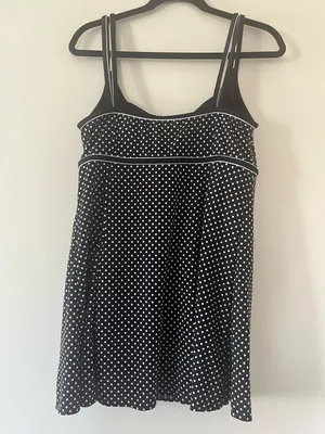 Studio Works Modest polka dot swim dress one piece 14 swimsuit black white retro 1950s thumbnail 4