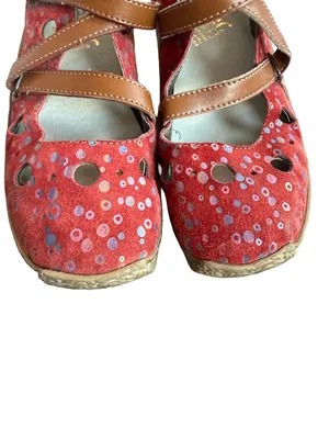 Rieker Red Polka Dot Suede Mary Jane Flats Crisscross Strap Ankle Size 7 Women's thumbnail 7