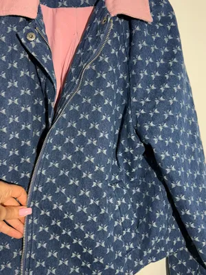 Anthropologie Dot & Lu Quilted Blue Floral Jacket Pink Collar Missing Zipper thumbnail 8