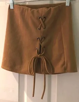 Boem Boutique Tan Lace Up Skirt thumbnail 2