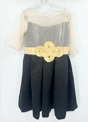 LT LanTing Black Mini Dress w/ Gold Mesh Top & Statement Belt NWT Size 10 thumbnail 1