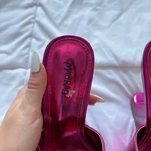 Vintage 90s Madrag Pink Architectural Wedge Sandals Sculpted Heel Mules Fuchsia thumbnail 3