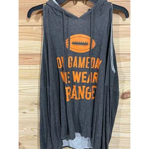 Zutter Game Day Cold Shoulder Hooded Tunic Top Orange Football Graphic Gray, M thumbnail 2
