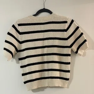 Love Tree Cream & Black Striped Short Sleeve Cardigan with Decorative Buttons thumbnail 4