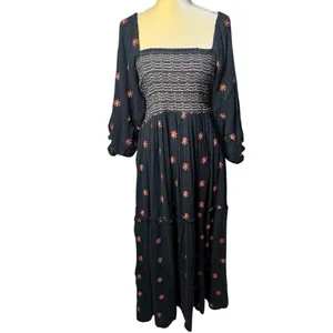 Free People Dahlia Embroidered Maxi Dress Puff‎ Sleeve Cottagecore Milk Maid M thumbnail 3