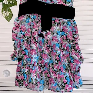 Strapless Floral Ruffle Mini Dress Pink Size M thumbnail 2