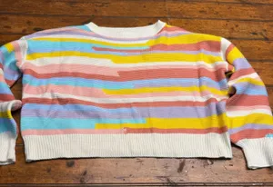 Hyfve Womens Large Multicolor Striped Knit Sweater Crewneck Drop Shoulder Pastel thumbnail 1