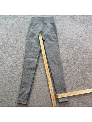 Gymshark Flex Seamless Leggings Womens Gray Marl Pink Logo Contour Workout Pants thumbnail 4