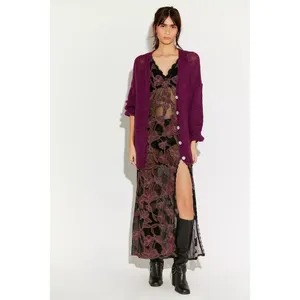 NWT!! FREE PEOPLE Marina SoftSpun Cardi Cardigan Sweater Purple Wine Alpaca S thumbnail 4