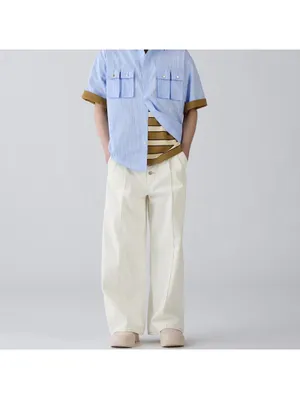 Uniqlo GU 100% Cotton Button Front Wide Leg Jeans by rokh NWT Off White Small thumbnail 3