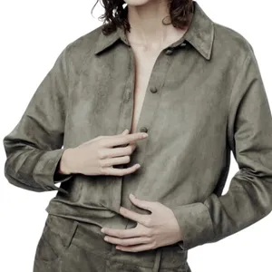 Zara Green Faux Suede Button‎ Down Shirt Shacket thumbnail 1