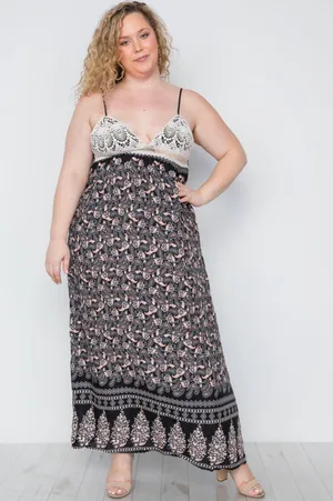 Boutique Plus Black Paisley & Crochet Maxi Dress 1X thumbnail 3
