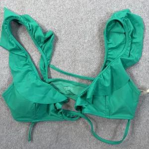 Aerie Scoop Ruffle Triangle Swim Top Women's Medium Green Tie Back Bikini NEW thumbnail 1