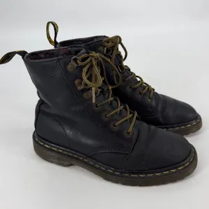 Dr. Martens Luana Black Leather Lace Up‎ Combat Boots Floral Lining Women 6 US thumbnail 1