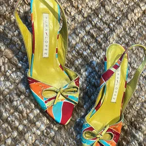 Pura Lopez 90s Vintage Pucci Inspired Sling Back Kitten Heels Size 36 thumbnail 4