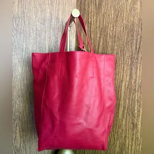 Saks Fifth Avenue Faux Leather Colorblock Tote Bag Red Pink with Zebra‎ Charm thumbnail 4