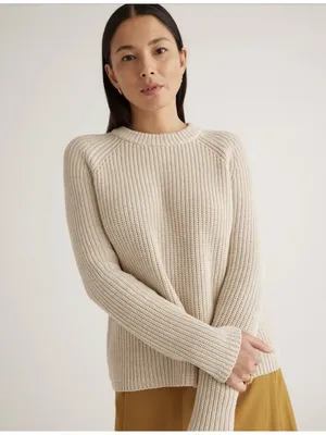 Quince Organic Cotton Fisherman Crew Neck Sweater Speckled Beige Size L thumbnail 3